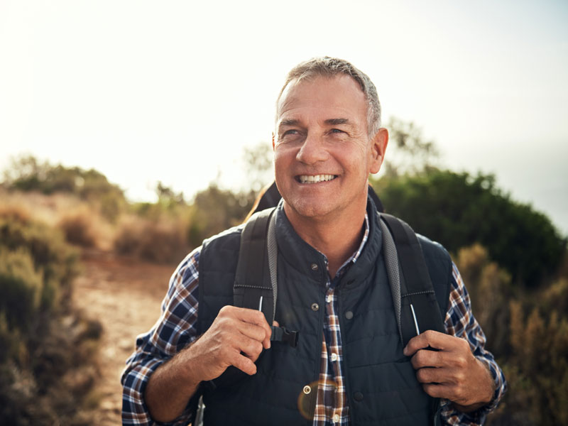 middle aged man on hike